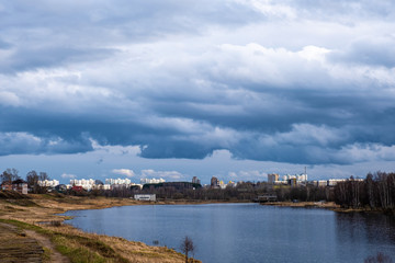 The Uvod River in the city of Ivanovo with a beautiful cloudy sky.