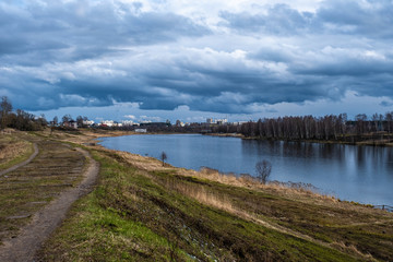 The Uvod River in the city of Ivanovo with a beautiful cloudy sky.