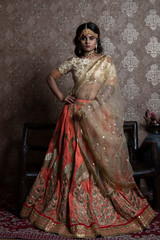 Fototapeta na wymiar beautiful indian bride wearing traditional indian bridal dress
