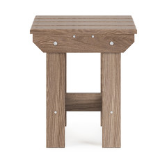 Garden, outdoor furniture isolated on white background. Wooden stool. Clipping path included. 3D rendering.