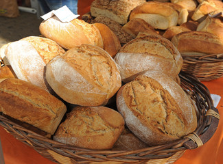 Rustic wheat bread buns made with sourdough and cooked in a wood oven, delicacies from spain