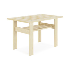 Garden, outdoor furniture isolated on white background. Wooden coffee table. Clipping path included. 3D rendering.