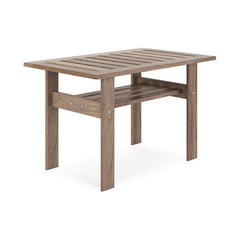 Garden, outdoor furniture isolated on white background. Wooden coffee table. Clipping path included. 3D rendering.