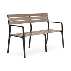 Garden, outdoor furniture isolated on white background. Wooden bench. Clipping path included. 3D rendering.