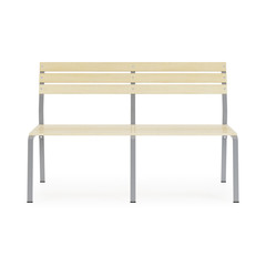 Garden, outdoor furniture isolated on white background. Wooden bench. Clipping path included. 3D rendering.