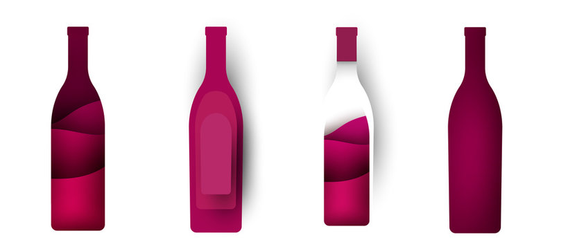 Collection silhouette vinebottle different form isolated on white background. Abstract art composition in modern geometric style. Minialistic concept design template for branding. Vector illustration.