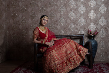 Fototapeta premium beautiful indian bride wearing traditional indian bridal dress