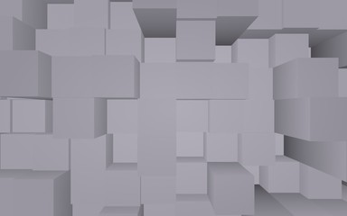 Abstract gray elegant cube geometric background. Chaotically advanced rectangular bars. 3D Rendering, 3D illustration