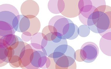 Multicolored translucent circles on a white background. Pink tones. 3D illustration