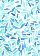 Blue and purple tropical fern watercolor hand painting background.