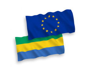 Flags of European Union and Gabon on a white background