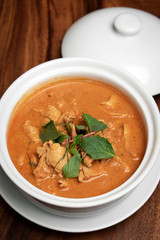 thai spicy panang pork curry with coconut milk