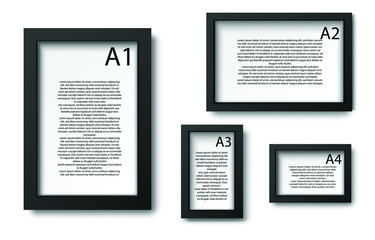  vector collection picture frames in black. For presentation mock up, isolated on white background.
