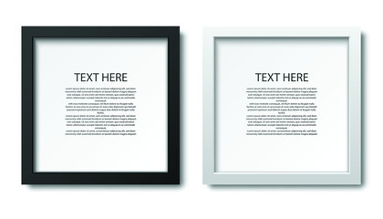 vector square picture frame in white and black. For presentation mock up, isolated on white background.