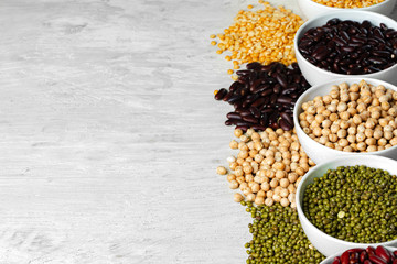 Beans assortment on white stone table