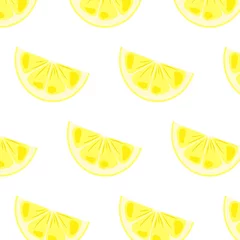 Tapeten Zitronen Helles saftiges Zitronenvektormuster. Reife Zitronenscheiben schönes nahtloses Sommermuster