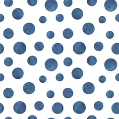 Afwasbaar behang Polka dot blauwe Marine indigo aquarel naadloze patroon. Abstracte aquarel achtergrond met kleur cirkels op wit © Olga