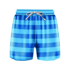 vector man boxer swimsuit in stripes blue. Isolated on white background.