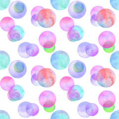 Circles multi-colored neon watercolor seamless pattern. Abstract watercolour background with colorful circles o