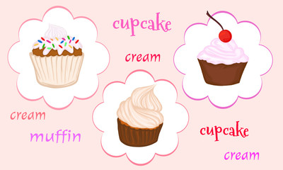 cupcake set with cream vector color illustration background wallpaper wrapper dessert muffin sweets pastry confectionery cover texture print stickers