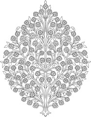 Hand-drawn flowers and leaves, Paisley Style, white background