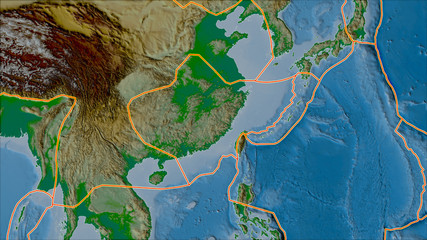 Neighborhoods of Yangtze plate. Colored elevation