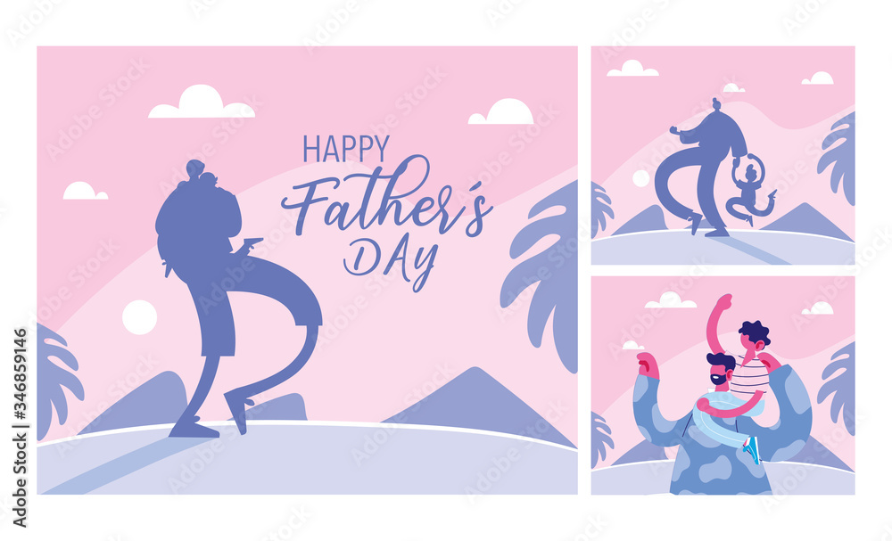 Wall mural set of cards of the happy fathers day