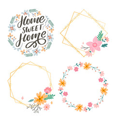 'home sweet home' hand lettering, quarantine pandemic letter text words calligraphy vector illustration slogan