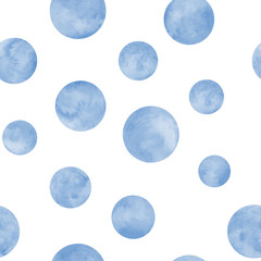 Modèle sans couture aquarelle à pois bleu marine indigo. Abstrait aquarelle avec des cercles de couleur sur blanc