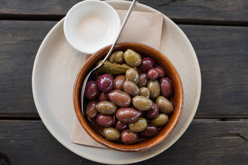 marinated mixed olives in a bowl