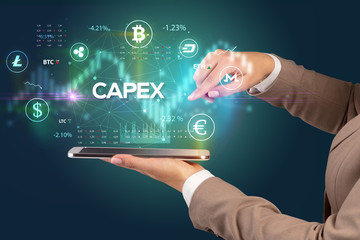 Close-up of a touchscreen with CAPEX inscription, business opportunity concept
