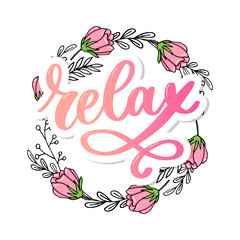 Hand drawn typography lettering phrase Relax isolated on the white background. Fun calligraphy for greeting and invitation card or t-shirt print design.