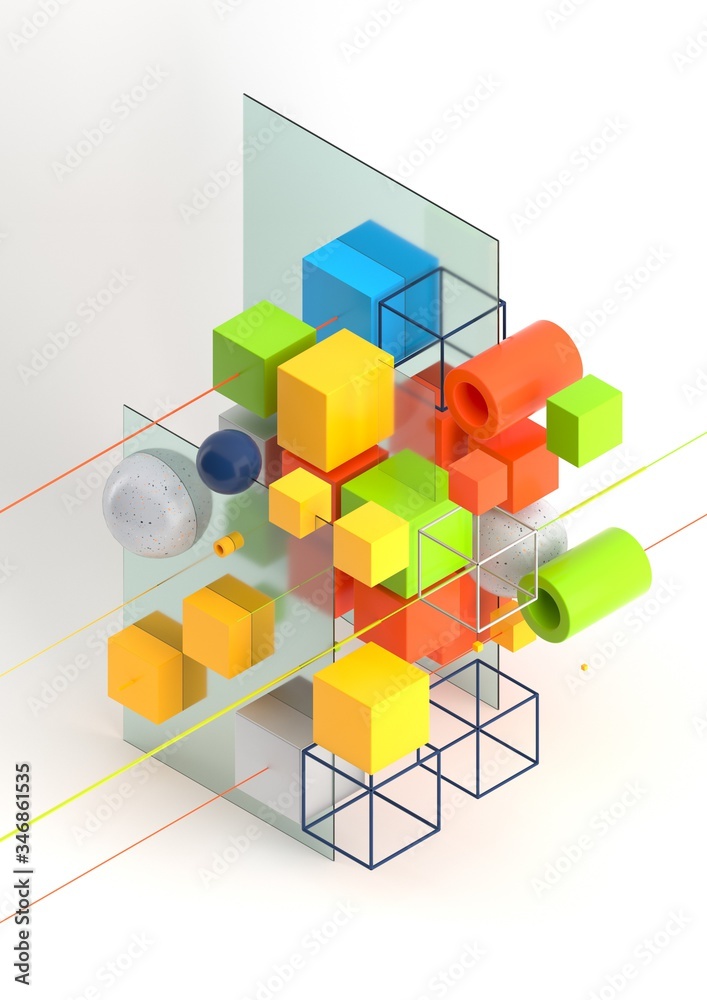 Leinwandbilder abstract 3d render visualization background, template modern composition of geometric shapes in isom