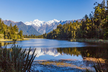 Landscapes of New Zealand. Matheson lake - Mirror Lake. Southern Alps. South Island