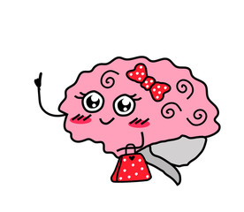 Cute brain on a white background. Feminine thinking. Cartoon. Vector illustration.