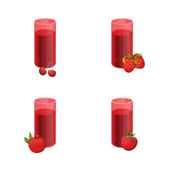 Glass of Fresh Fruit Juice of cherry, strawberry, pomegranate and tomato. Isolated on White Background.