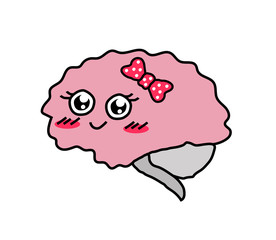 Cute brain on a white background. Feminine thinking. Vector illustration.