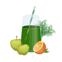 Green fruits and vegetables mix in glass jar. Detox cocktail for healthy dieting.