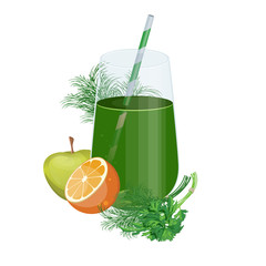 Green fruits and vegetables mix in glass jar. Detox cocktail for healthy dieting.