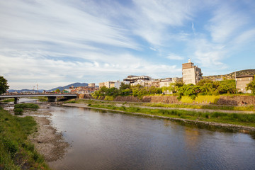 Kamo River View in Kyoto Japan