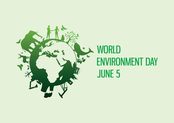 World Environment Day with nature and environment icon vector. Planet Earth with fauna and flora icon. Polluted environment vector. Industry and nature vector. Environment Day Poster, June 5