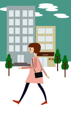 歩く女性　都会