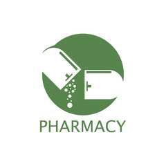 Pharmacy icon , Herbal pharmacy symbol ,  Pestle and Mortar vector illustration design template