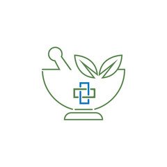 Pharmacy icon , Herbal pharmacy symbol ,  Pestle and Mortar vector illustration design template