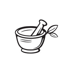 Pharmacy icon , Herbal pharmacy symbol ,  Pestle and Mortar vector illustration design template