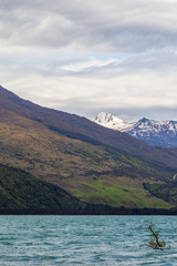Snow and water. Landscapes of  Wanaka lake. South Island, New Zealand