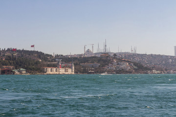 Fototapeta premium View of the Bosphorus and one of the districts of Istanbul on a sunny day. Turkey