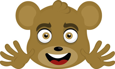 Vector illustration of a cartoon bear face waving with both hands