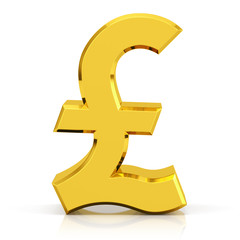 Gold pound symbol. British pound sign isolated on white background.
