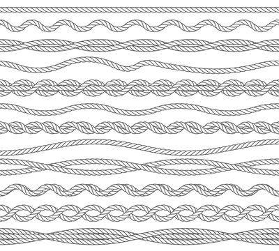 Nautical ropes monochrome outline vector illustrations set